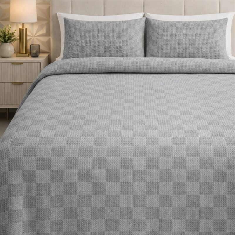 MORE HOME Dama Desenli Tek KİŞİLİK % 100 PAMUKLU PİKE 175x240 Gri