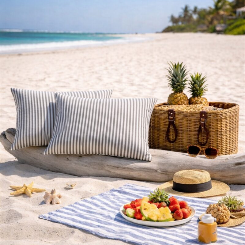 More Home Yastık Kılıfı Kapaklı (2 Adet) 50 x 70 cm  Çizgili  Gri  Beyaz