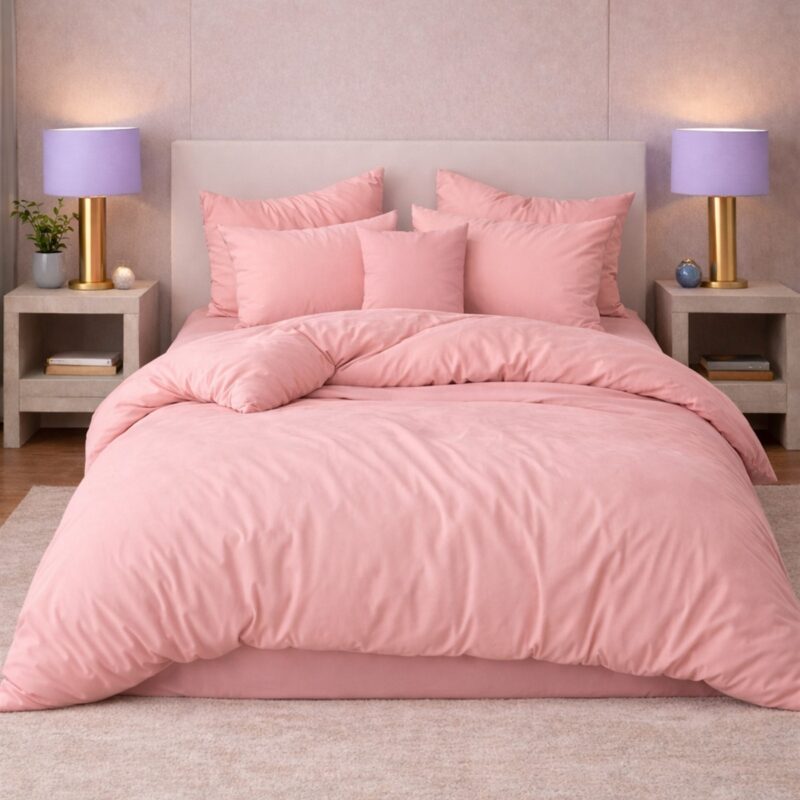 More Home Tek Kişilik Nevresim Takımı Lastikli Çarşaf  Pembe