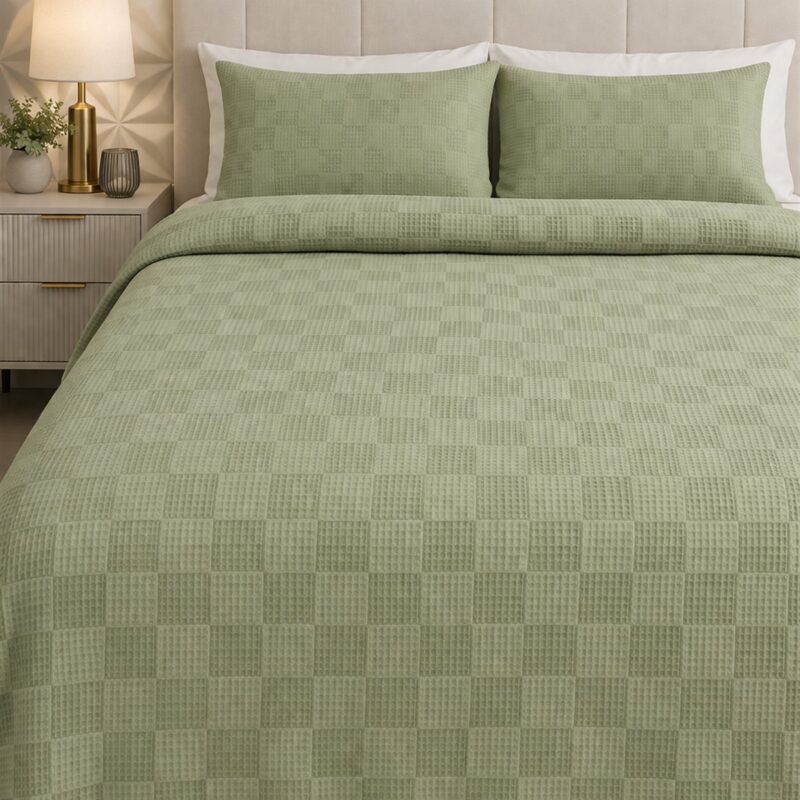 MORE HOME Dama Desenli Tek Kişilik % 100 Papuklu Pike 175x240 cm Yeşil