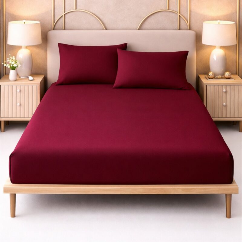 More Home Tek Kişilik Lastikli Çarşaf  Seti + Yastık Kılıfı Bordo