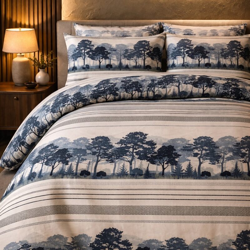 More Home Tek Kişilik Nevresim Takımı Lastikli Çarşaflı Ağaç Desen Siyah Beyaz