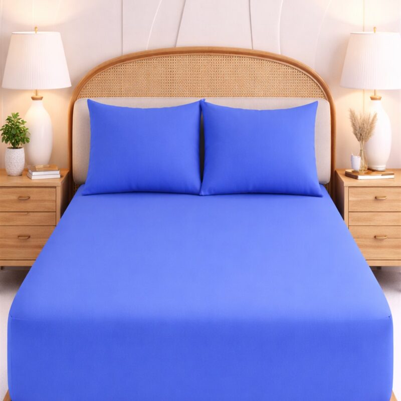 More Home Tek Kişilik Lastikli Çarşaf  Seti + Yastık Kılıfı Koyu Mavi