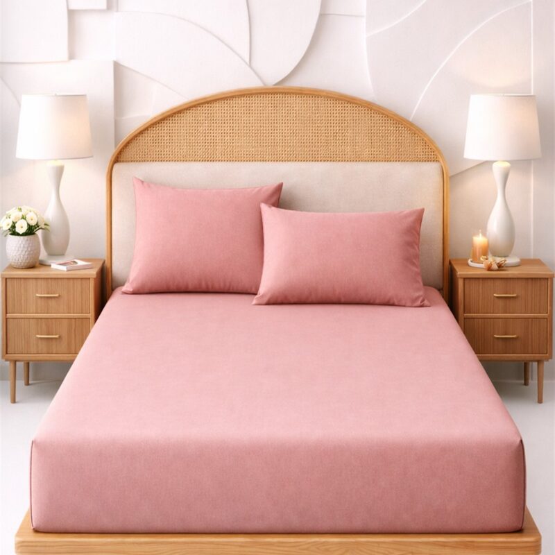 More Home Tek Kişilik Lastikli Çarşaf Seti + Yastık Kılıfı Gül kurusu