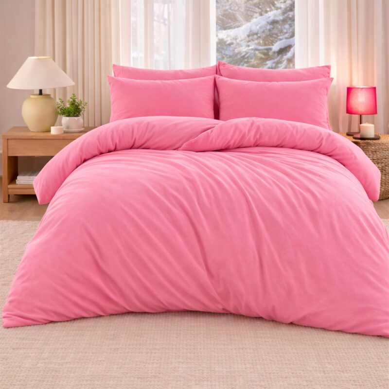 More Home  Çift Kişilik Nevresim Takımı Lastikli Çarşaflı Fuşya