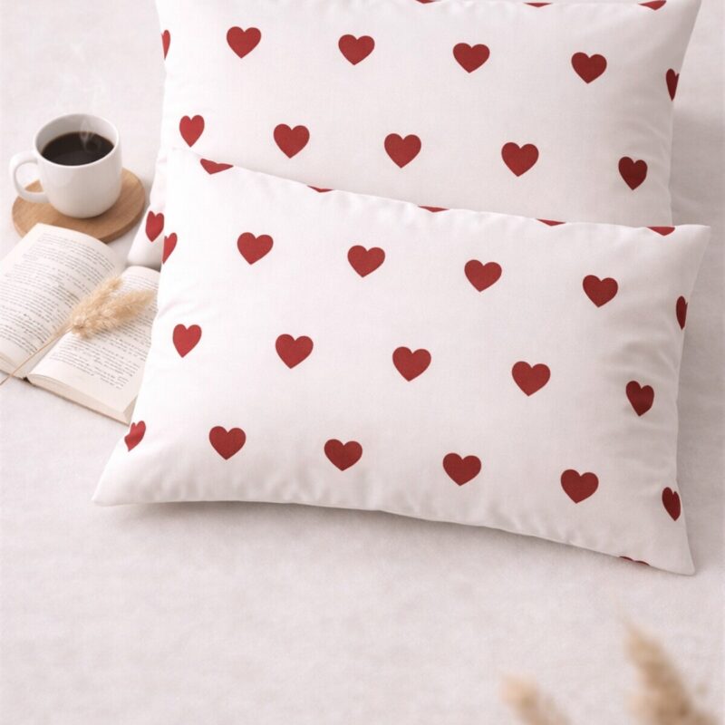 More Home Pamuklu Yastık Kılıfı  50X 70 Cm 2 Adet İkinci Kalite Klep Desenli  Outlet Beyaz Kırmızı