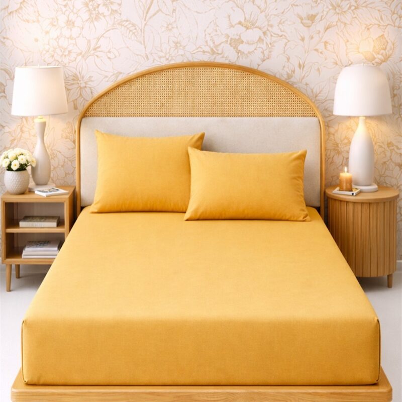 More Home Tek Kişilik Lastikli Çarşaf  Seti + Yastık Kılıfı  İkinci Kalite Sarı  Outlet