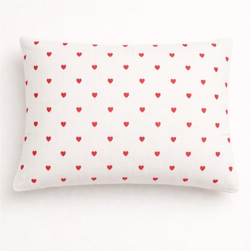 More Home Müslin Bebek Yastık Kılıfı 35X45 Kalp Desenli Kırmızı Beyaz