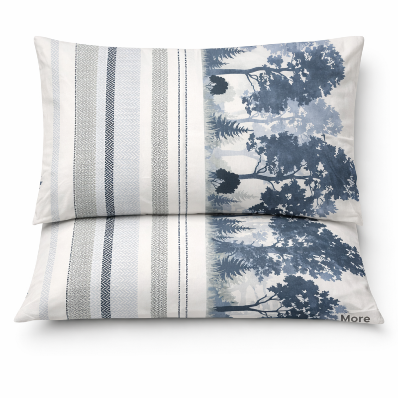 More Home Pamuklu Yastık Kılıfı (2 Adet) 50 x 70 cm Ağaç Desenli Mavi
