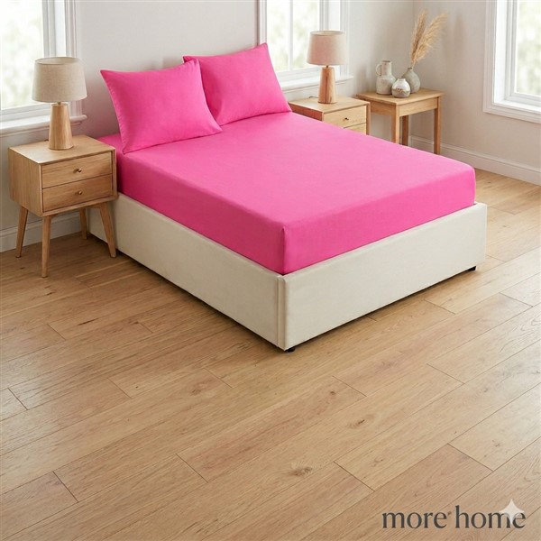 More Home  Çift Kişilik Lastikli Çarşaf  Seti + Yastık Kılıfı   fuşya