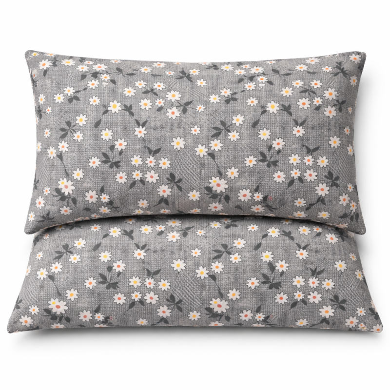 More Home Pamuklu  Yastık Kılıfı (2 Adet) 50 x 70 cm Papatya Gri Beyaz