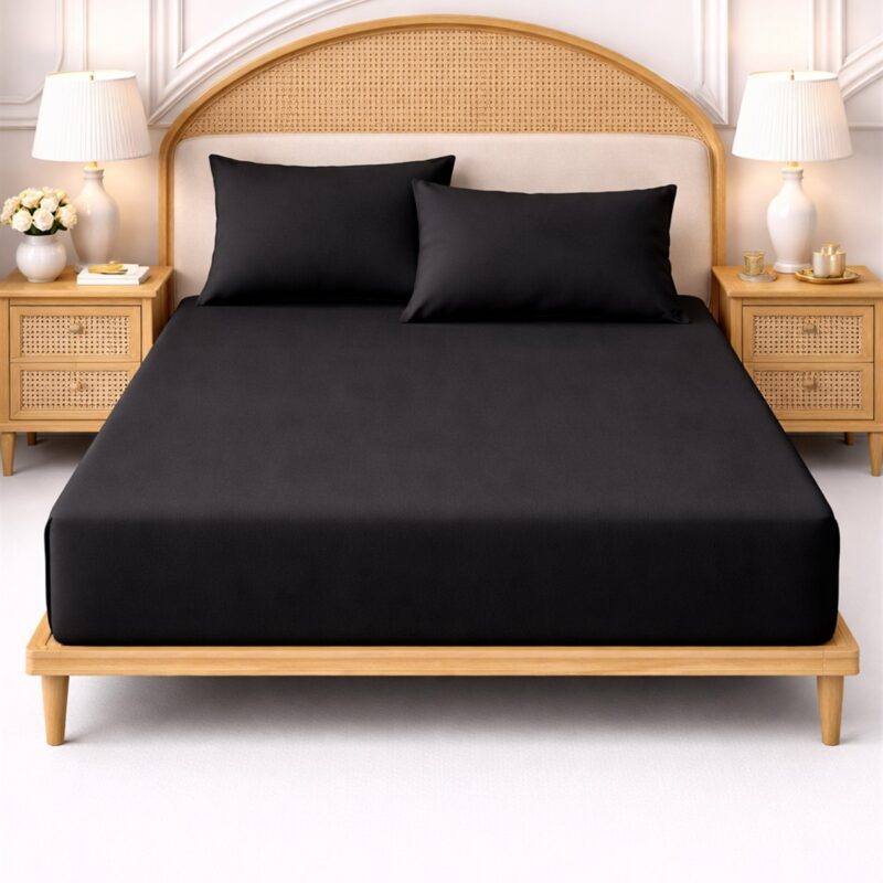 More Home  Çift Kişilik Lastikli Çarşaf  Seti + Yastık Kılıfı Siyah