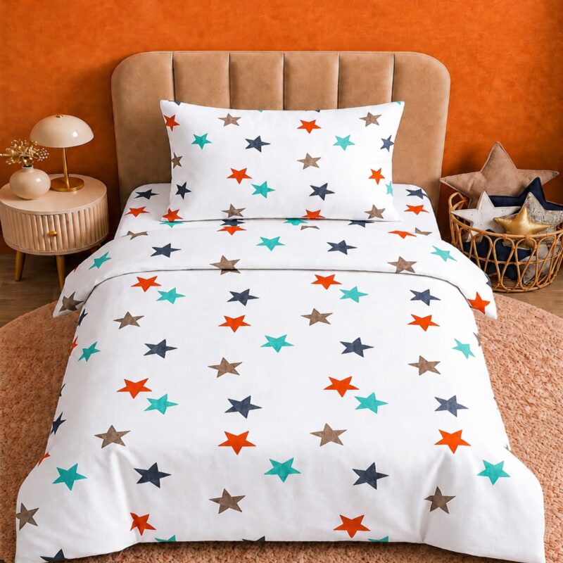 MORE HOME Müslin Bebek Nevresim Takımı %100 Pamuk Yıldızlı Desen Yeşil Kırmızı