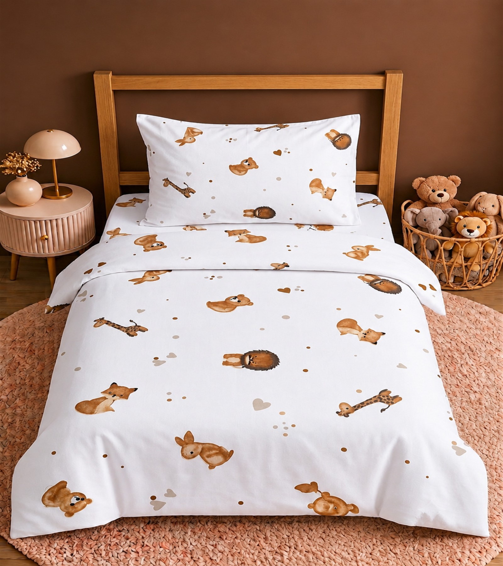 MORE HOME Müslin Bebek Nevresim Takımı %100 Pamuk Tilki Desenli Bej