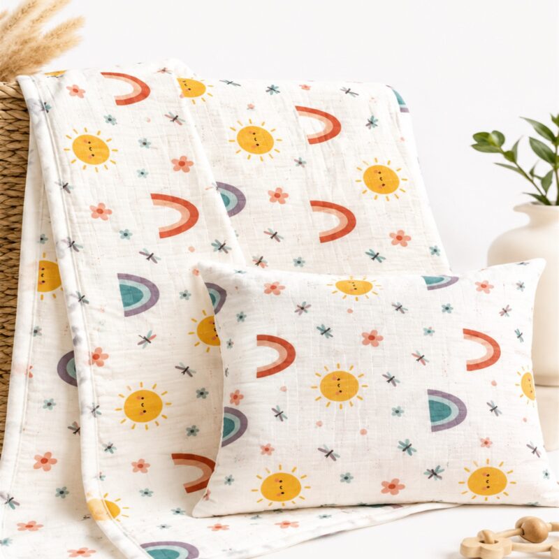 More Home % 100 pamuklu Bebek Müslin örtü + Yastık Kılıfı