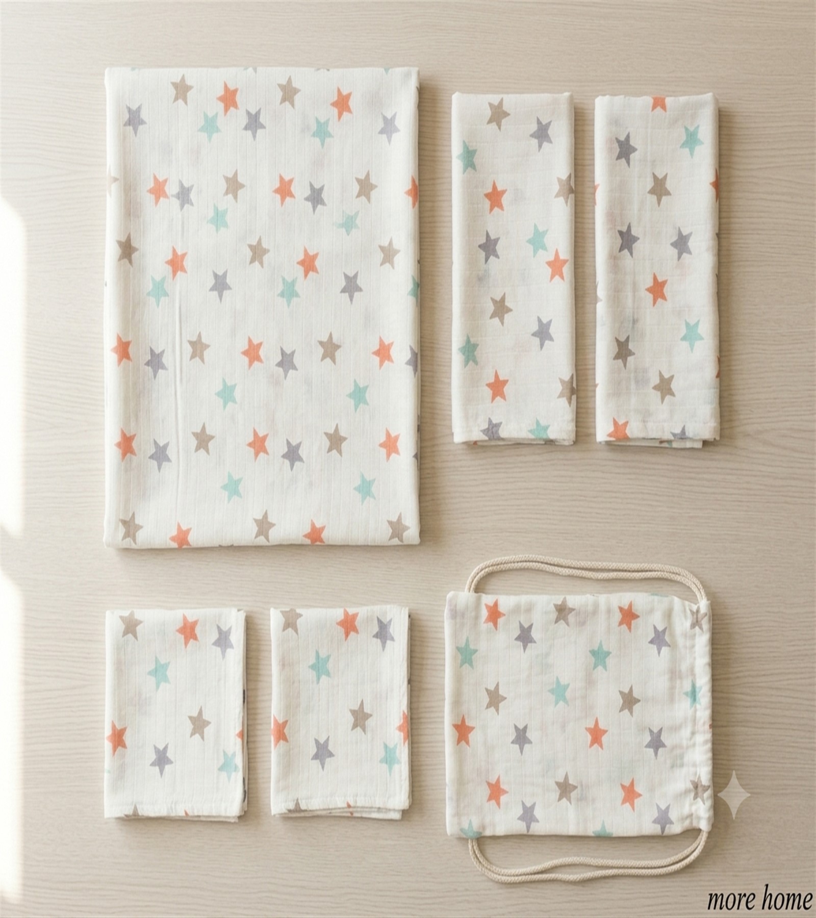 More Home Müslin Bez Battaniye Set 6 Parça Yıldız Desenli