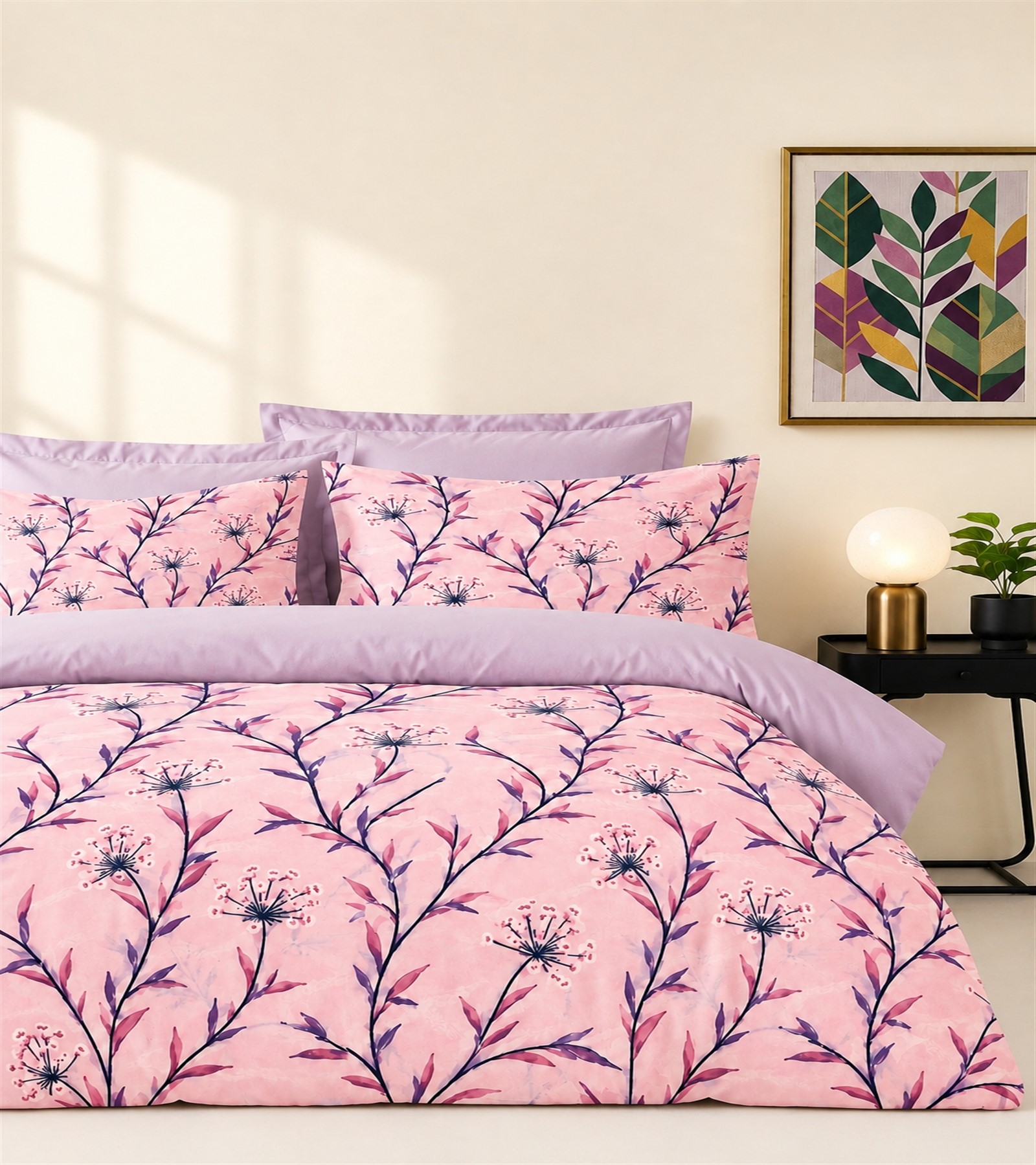 More Home Tek Kişilik Lastikli Çarşaf Nevresim Takımı Lavanta Dalları