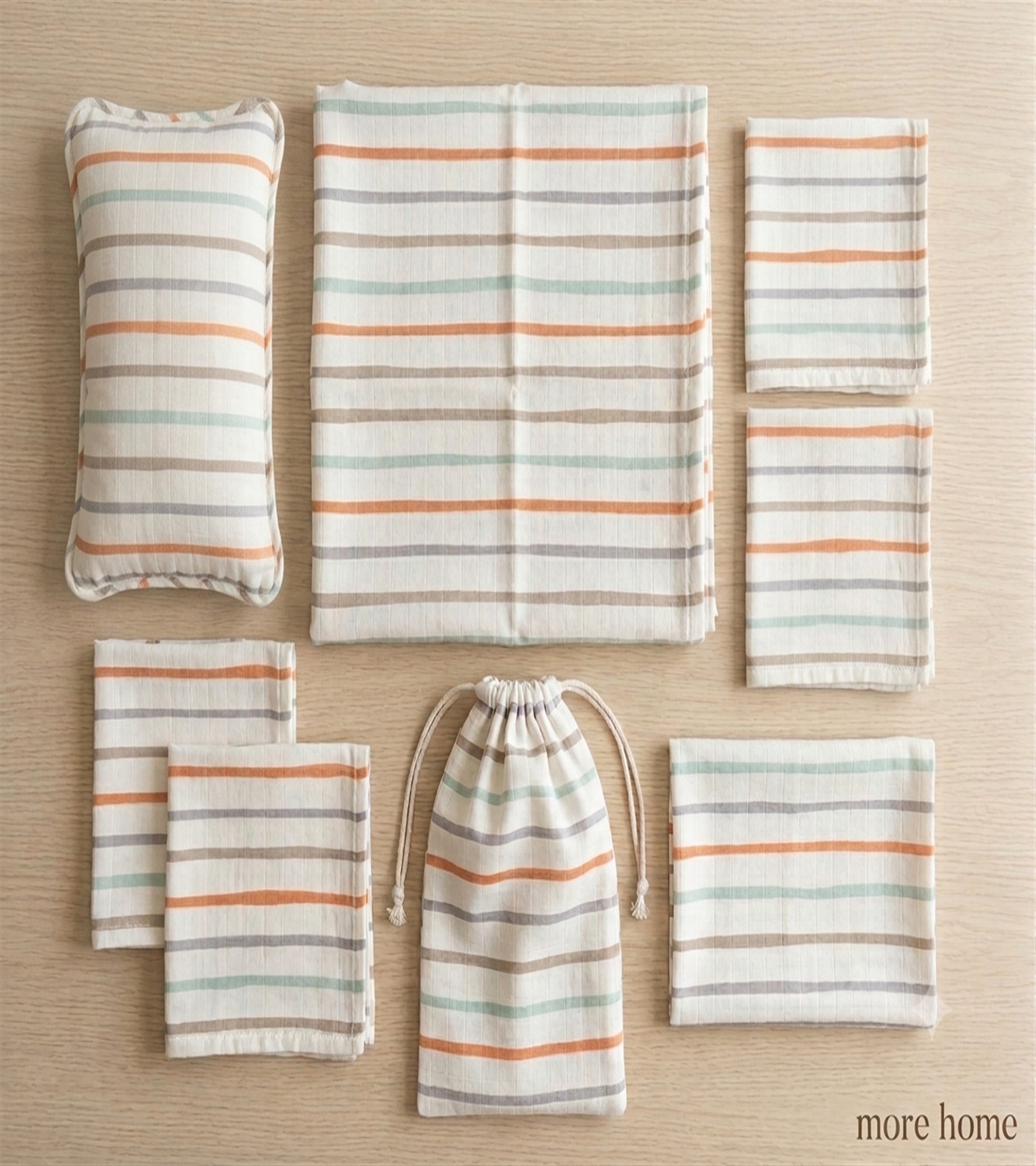 More Home Bebek Müslin Bez Battaniye Set 7 Parça Çizgi Desenli