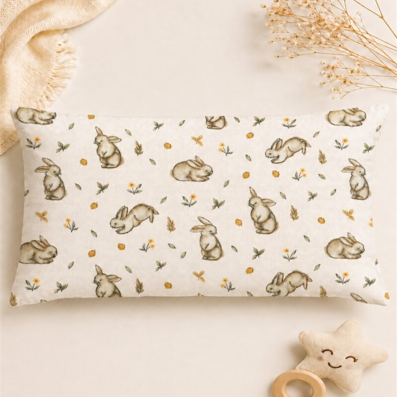 More Home Müslin Bebek Yastık Kılıfı Kapaklı 35X45 Tavşanlı Krem