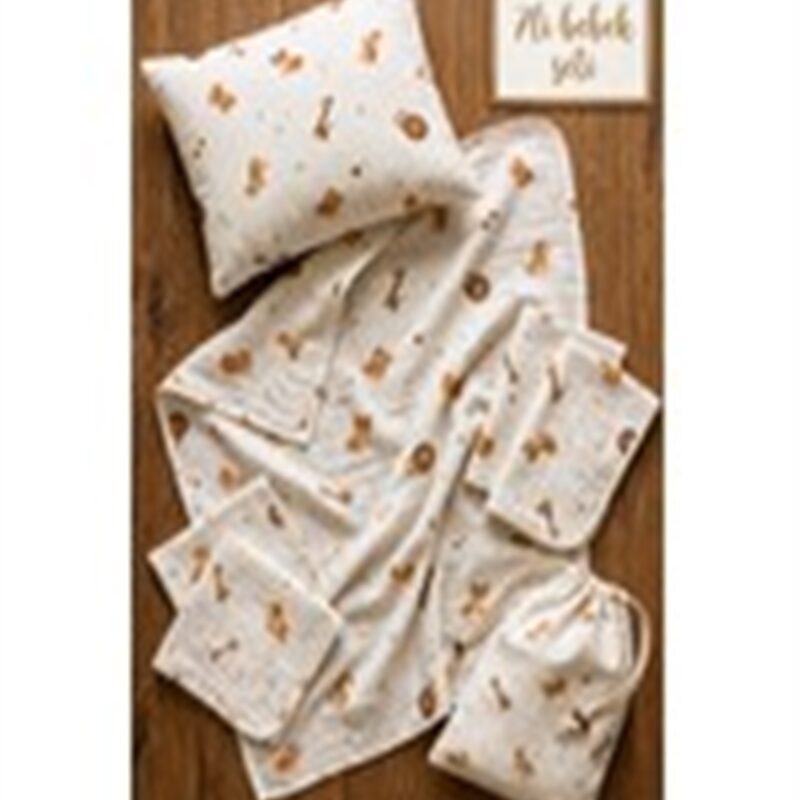 More Home Bebek Müslin Bez Battaniye Set 7 Parça  Tilkili Açık Kahverengi