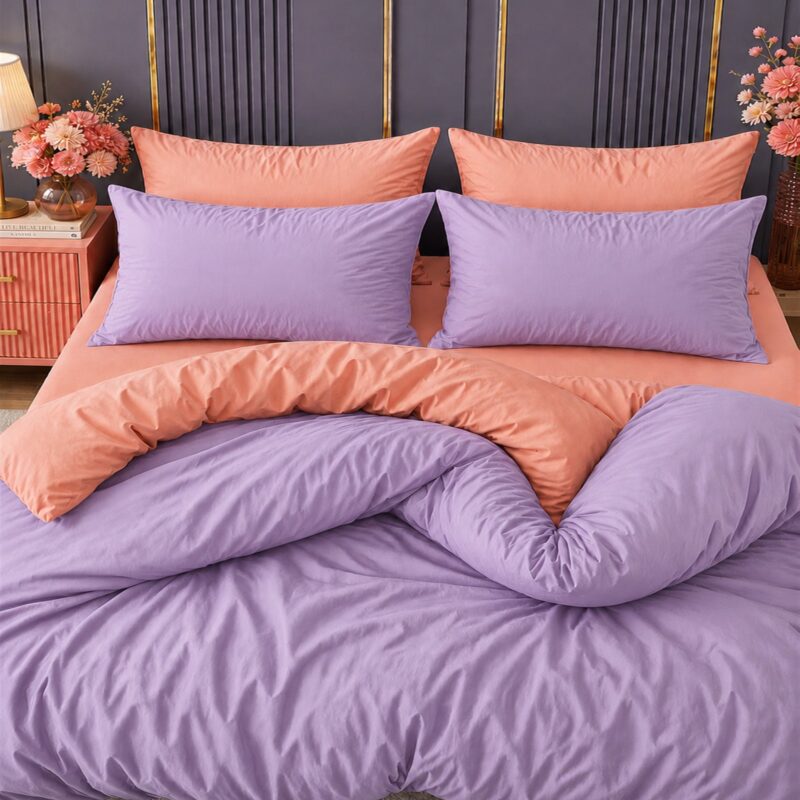 More Home  Tek Kişilik Nevresim Takımı  Lastikli Çarşaflı  Lila Somon